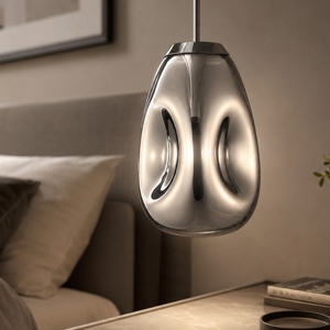 Lampada a sospensione vetro modellato cromo specchiato design moderno