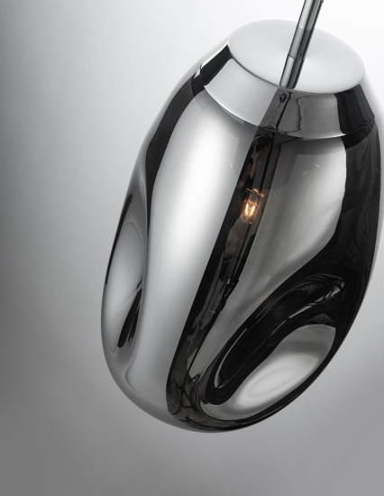 Lampada a sospensione vetro modellato cromo specchiato design moderno