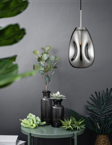 Lampada a sospensione vetro modellato cromo specchiato design moderno
