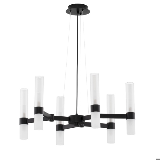 Lampadario moderno nero vetri tubolari bianchi design per soggiorno 12 luci