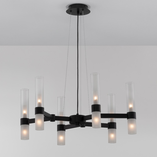 Lampadario moderno nero vetri tubolari bianchi design per soggiorno 12 luci