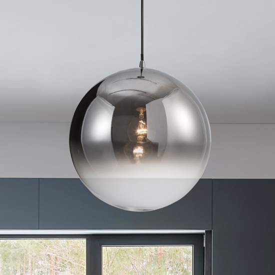 Lampadario sfera pendente di vetro cromo 40 cm
