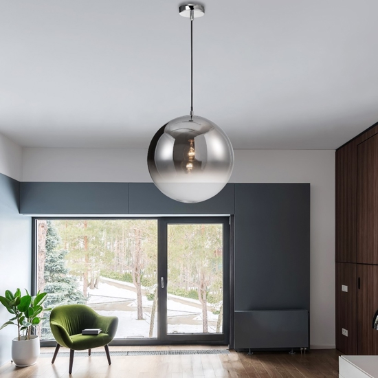 Lampadario sfera pendente di vetro cromo 40 cm