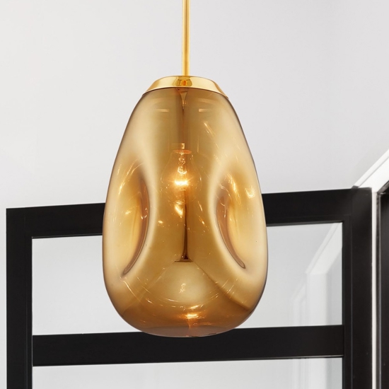 Lampada a sospensione vetro modellato specchiato oro lucido design moderno