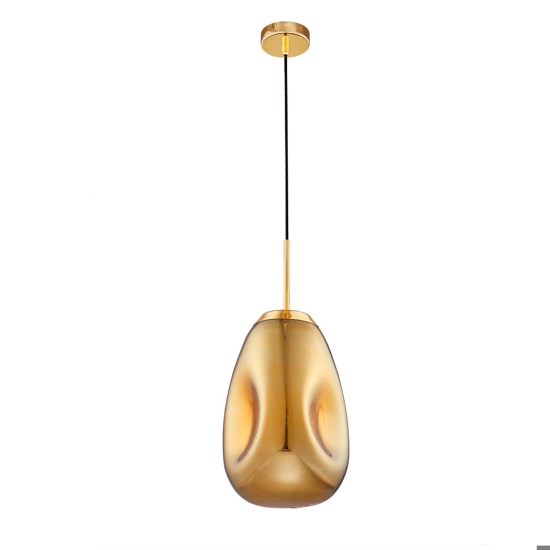 Lampada a sospensione vetro modellato specchiato oro lucido design moderno