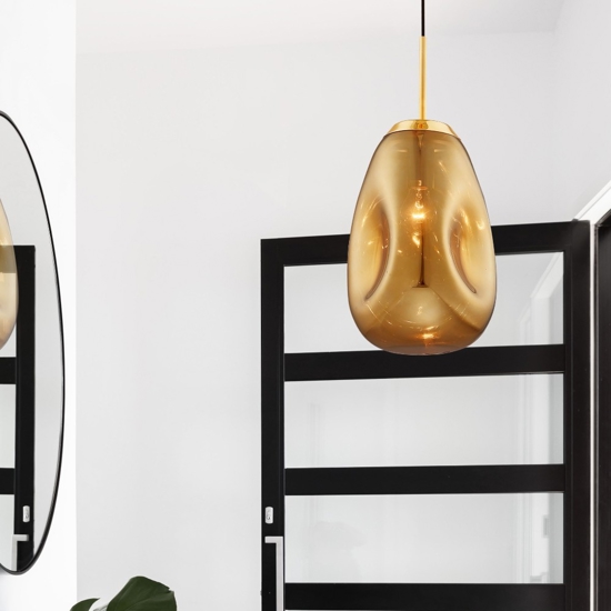 Lampada a sospensione vetro modellato specchiato oro lucido design moderno