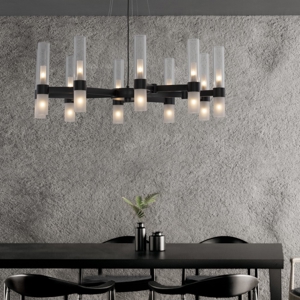 Lampadario nero design moderno 20 luci vetri tubolari per soggiorno