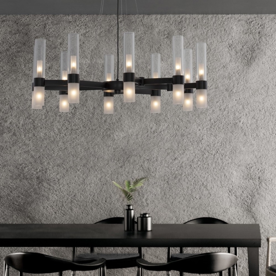 Lampadario nero design moderno 20 luci vetri tubolari per soggiorno