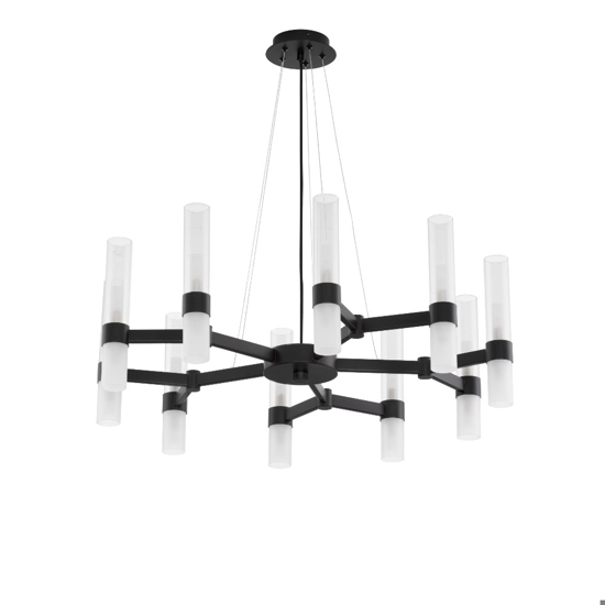 Lampadario nero design moderno 20 luci vetri tubolari per soggiorno