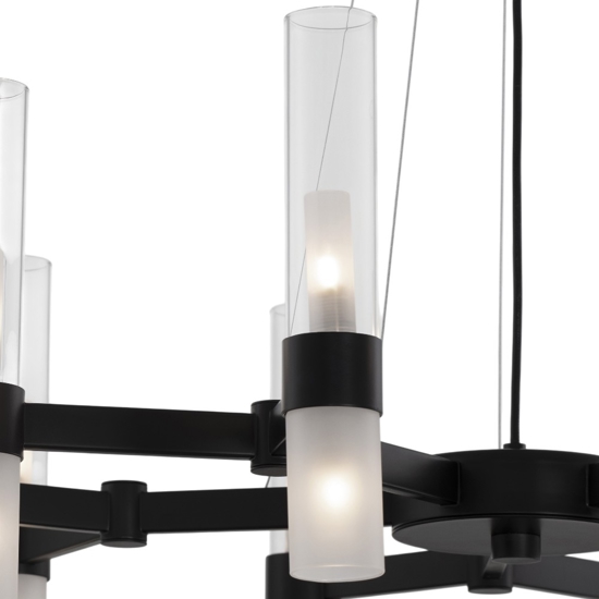 Lampadario nero design moderno 20 luci vetri tubolari per soggiorno