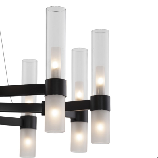 Lampadario nero design moderno 20 luci vetri tubolari per soggiorno