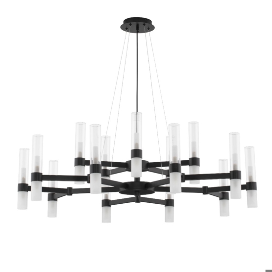 Grande lampadario dal design moderno nero con vetri tubolari per salone 30 luci