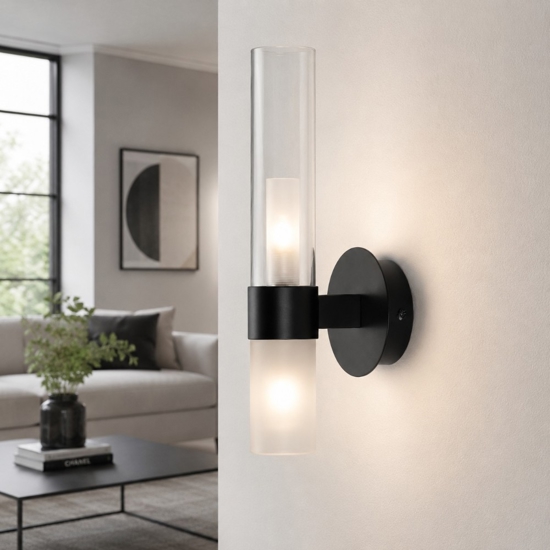 Applique da parete nero vetri tubolari design moderno