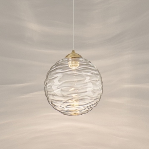 Lampada a sospensione oro sfera ondulata trasparente led 3000k per comodini camera da letto