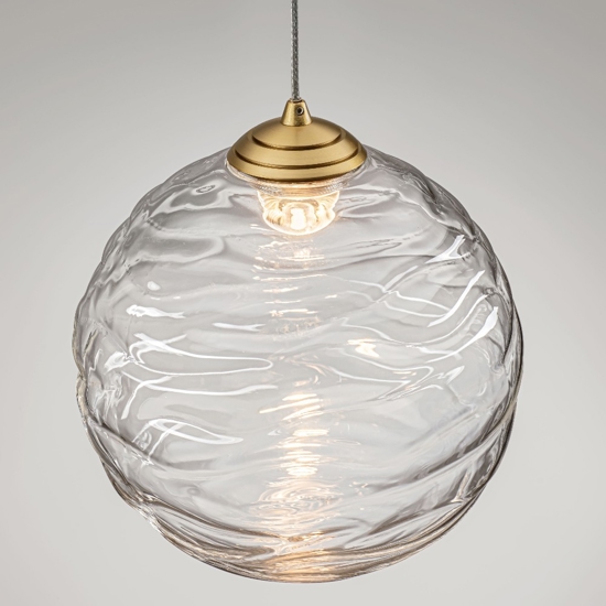 Lampada a sospensione oro sfera ondulata trasparente led 3000k per comodini camera da letto