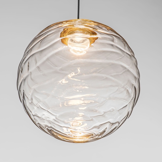 Lampada a sospensione oro sfera ondulata trasparente led 3000k per comodini camera da letto