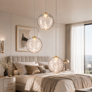 Lampadario oro sfere di vetro ondulato trasparente per camera da letto