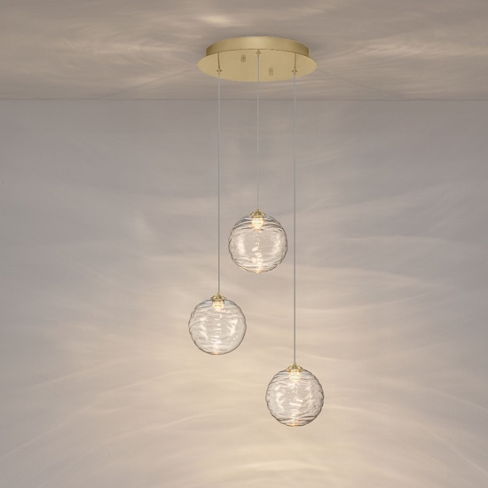 Lampadario oro sfere di vetro ondulato trasparente per camera da letto