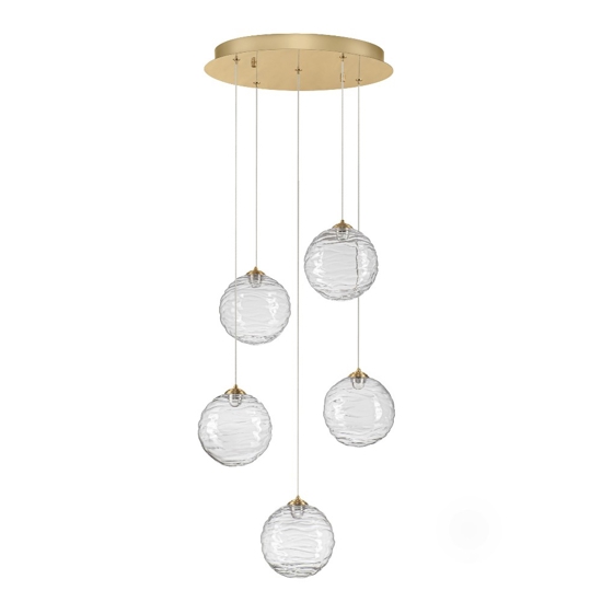 Lampadario oro sfere di vetro ondulato trasparente led 3000k dimmerabile per soggiorno