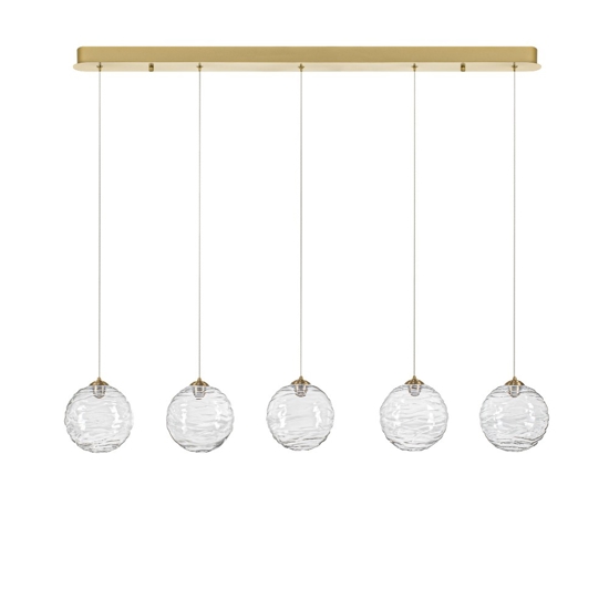 Lampadario oro con pendenti sfere di vetro ondulato trasparente per sala da pranzo