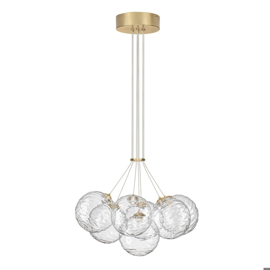 Lampadario oro sfere raggruppate trasparenti ondulate per sala da pranzo contemporanea