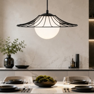 Lampadario per cucina moderna nero sfera bianca 36 cm