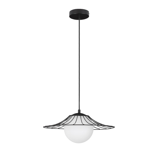 Lampadario per cucina moderna nero sfera bianca 36 cm