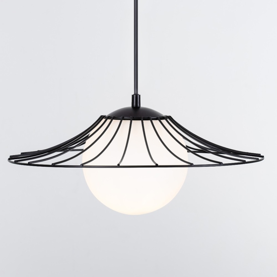 Lampadario per cucina moderna nero sfera bianca 36 cm