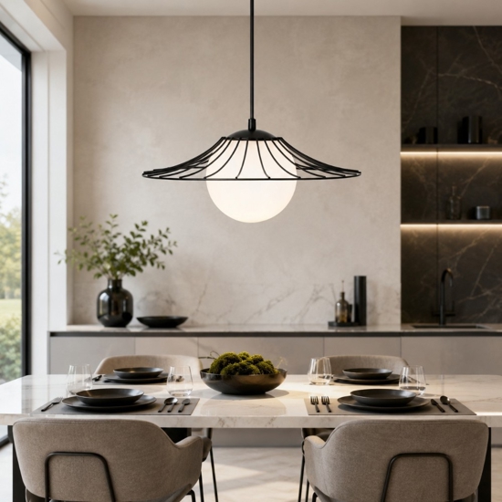 Lampadario per cucina moderna nero sfera bianca 36 cm