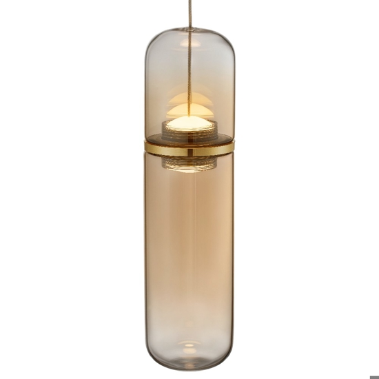 Lampada a sospensione design moderna capsula in vetro ambra led 3000k dimmerabile
