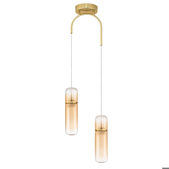Lampadario 2 pendenti in vetro capsule ambra led 3000k per soggiorno moderno