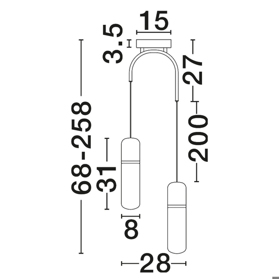 Lampadario 2 pendenti in vetro capsule ambra led 3000k per soggiorno moderno