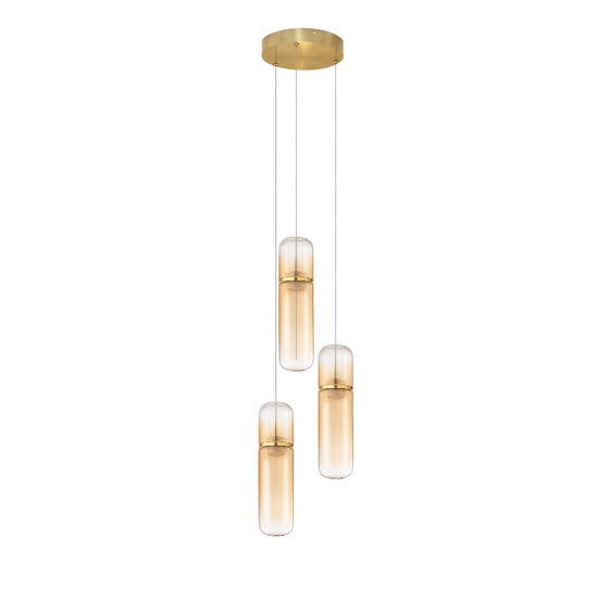 Lampadario oro con capsule pendenti in vetro ambra per camera da letto moderna