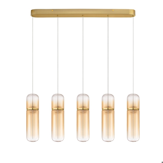 Lampadario 4 luci capsule di vetro ambra pendenti led dimmerabile design moderno