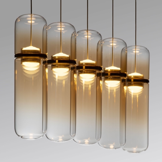 Lampadario 4 luci capsule di vetro ambra pendenti led dimmerabile design moderno