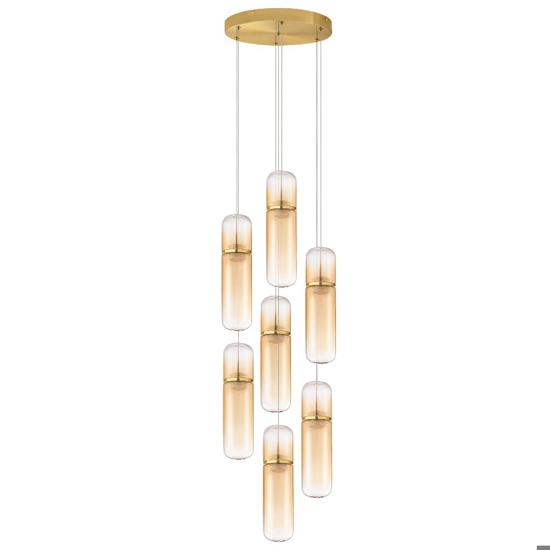 Lampadario elegante per soggiorno moderno capsule in vetro ambra led biemissione