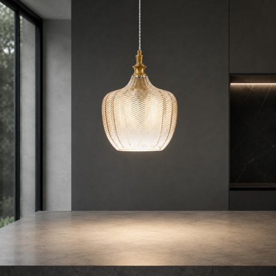 Lampada di vetro champagne sfumato design contemporaneo a sospensione