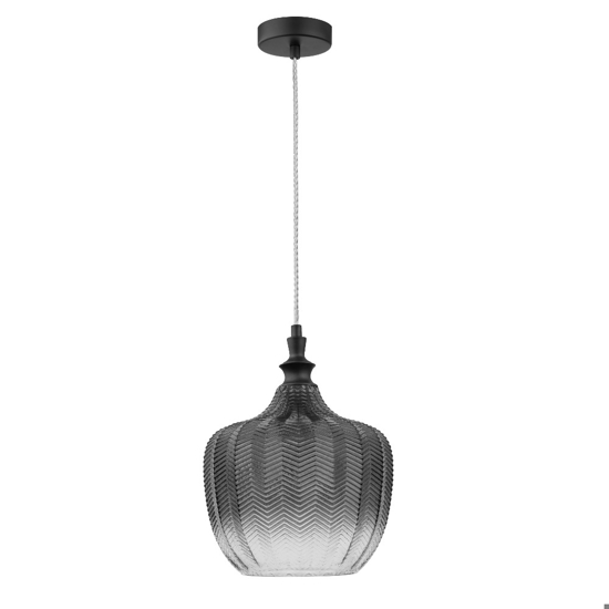 Lampada a sospensione in vetro rigato fume design contemporaneo