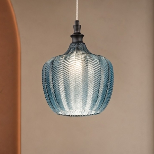 Lampada pendente a sospensione in vetro lavorato blu