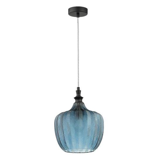 Lampada pendente a sospensione in vetro lavorato blu