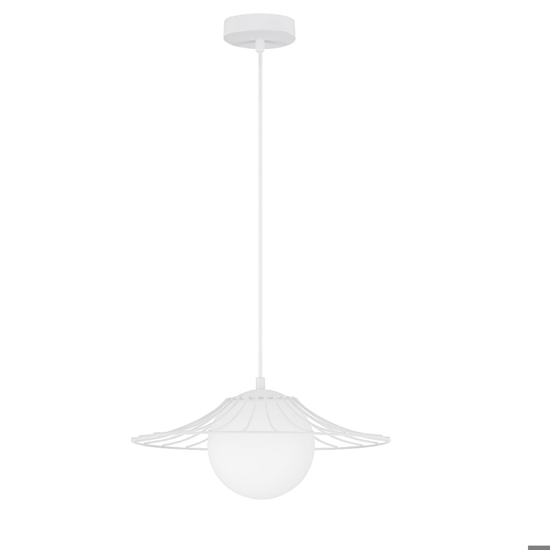 Lampadario bianco per cucina moderna cappello in metallo sfera in vetro