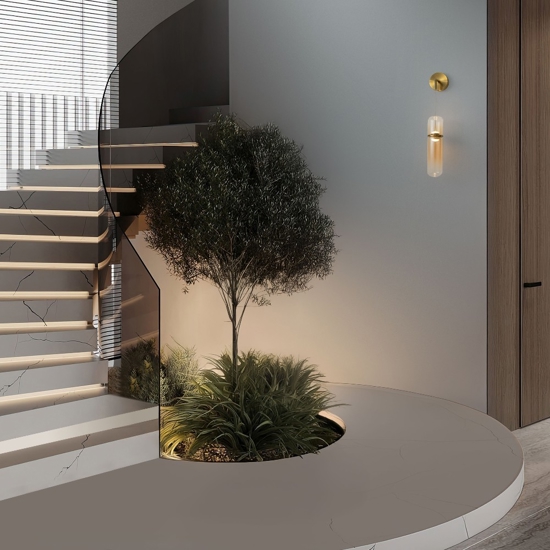Applique oro pendente capsula in vetro ambra led biemissione per camera da letto