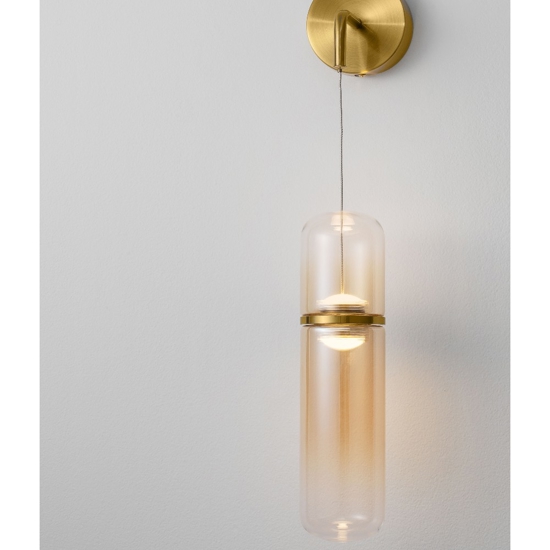 Applique oro pendente capsula in vetro ambra led biemissione per camera da letto