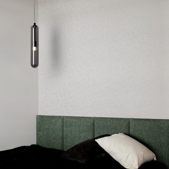 Lampada a sospensione capsula di vetro fume moderna per comodini camera da letto