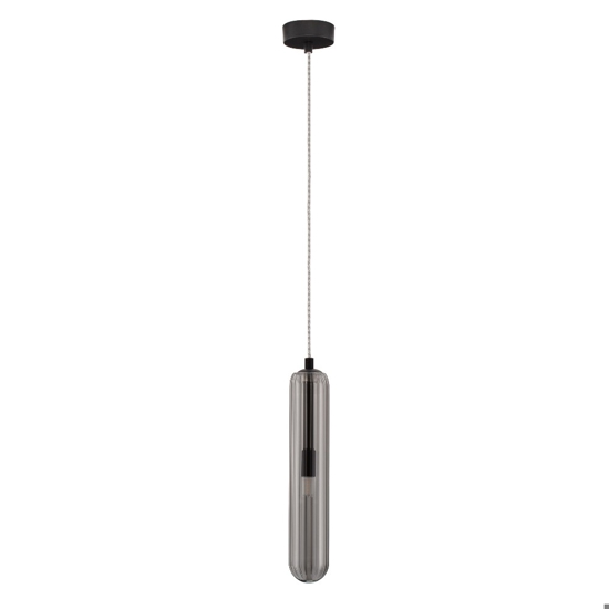 Lampada a sospensione capsula di vetro fume moderna per comodini camera da letto