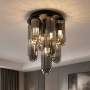 Plafoniera design moderna capsule in vetro fume per soggiorno