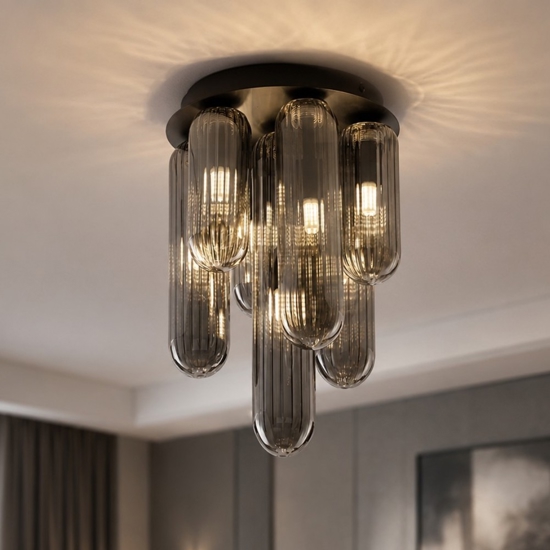 Plafoniera design moderna capsule in vetro fume per soggiorno