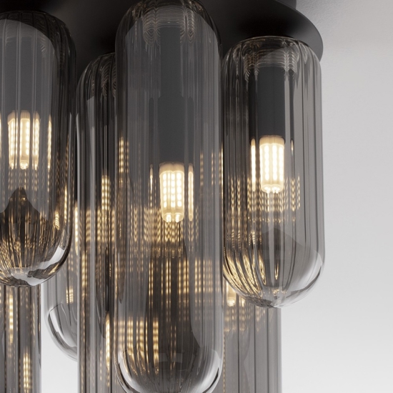 Plafoniera design moderna capsule in vetro fume per soggiorno