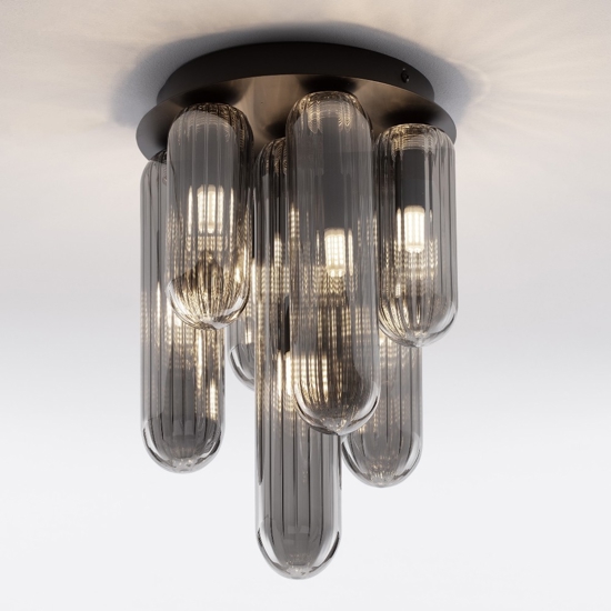 Plafoniera design moderna capsule in vetro fume per soggiorno