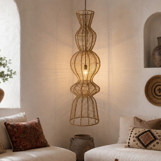 Lampadario in rattan marrone per soggiorno